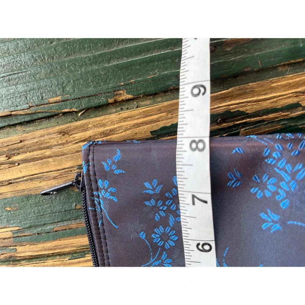 Floral Brocade Makeup Bag Purple Blue Satin Travel Pouch Cosmetic Case